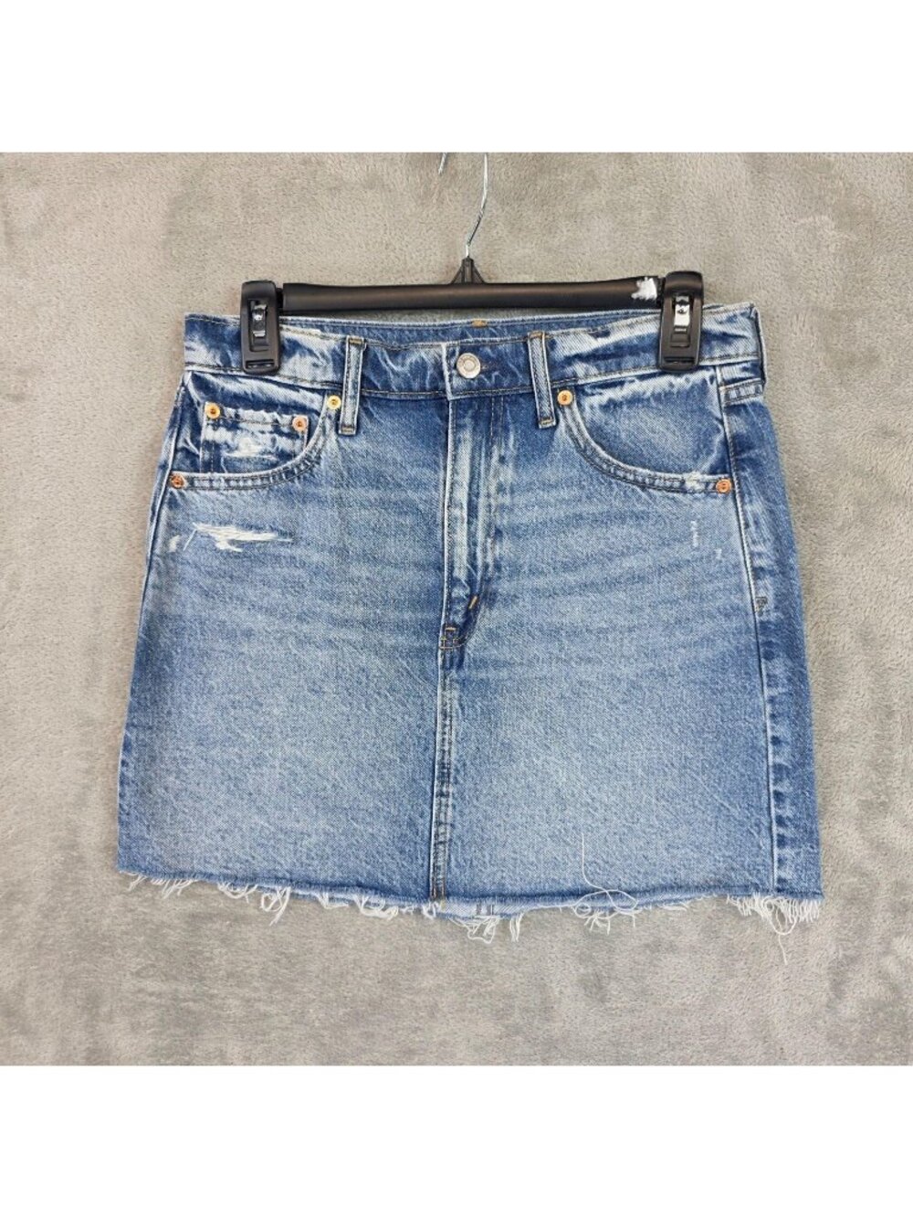 Gap Skirt Womens 2 Blue Denim Icon Mini Distressed Raw Hem 5 Pocket Casual